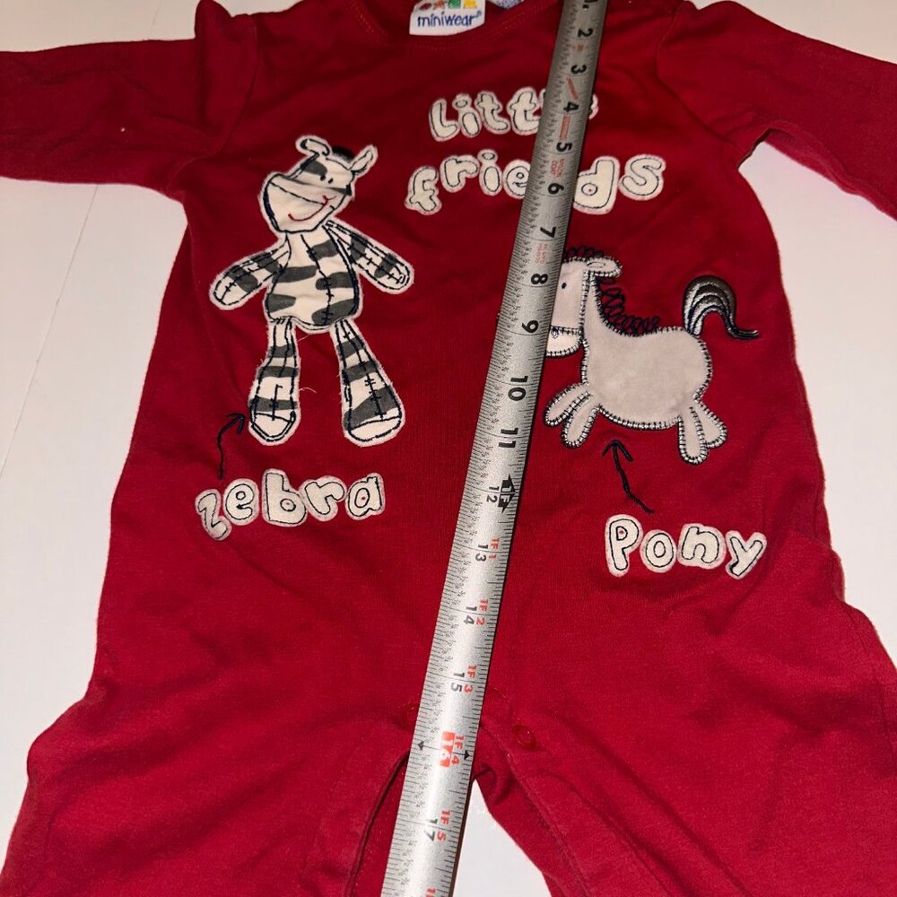 VINTAGE 90s MiniWear one piece jumpsuit romper coverall size 24mos Pony zebra - Picture 3 of 7